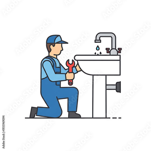 Plumber fixing a sink pipe under a bathroom basin using repair tools.