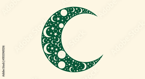 Green Crescent Moon with Stars Pattern
