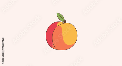 Fresh peach fruit with green leaf.