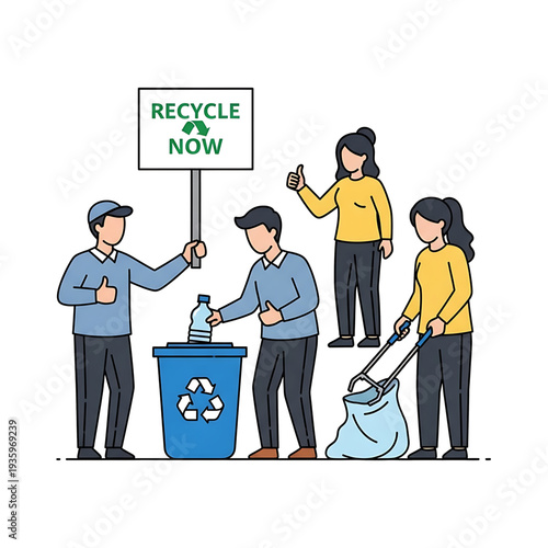 Volunteers collecting trash and recycling outdoors together.