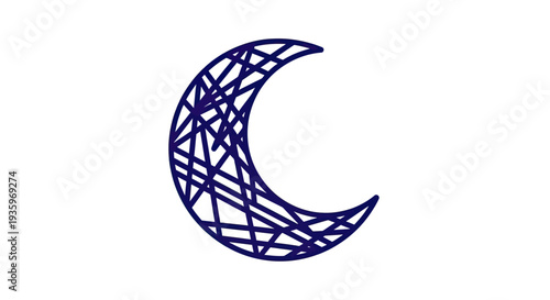 Abstract Geometric Crescent Moon Icon on White Background