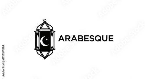 Arabesque logo with Islamic lantern and crescent moon on white background