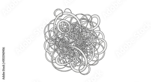 Black and white tangled wire sculpture.