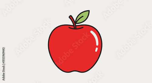 Fresh red apple with green leaf.