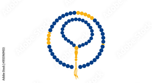 Islamic Prayer Beads (Tasbih) - Blue and Gold, Isolated on White