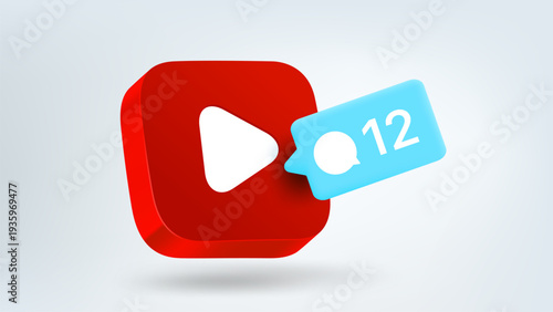 video application button with new comments. 3d vector illustration