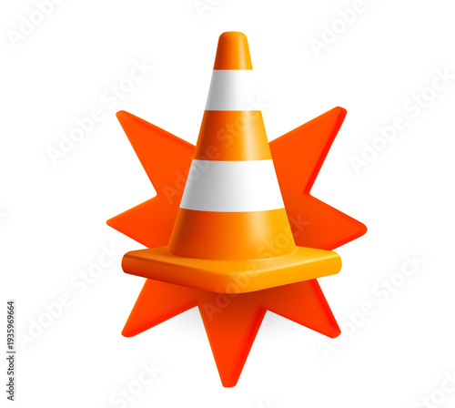 Traffic cone with explosion. 3d vector illustration