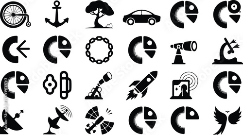 Set of 20 space and transportation icons vector