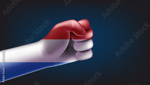 Fist with flag of Netherlands. 3d vector illustration