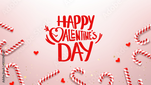Valentines day greeting card with calligraphic inscription. 3d vector banner