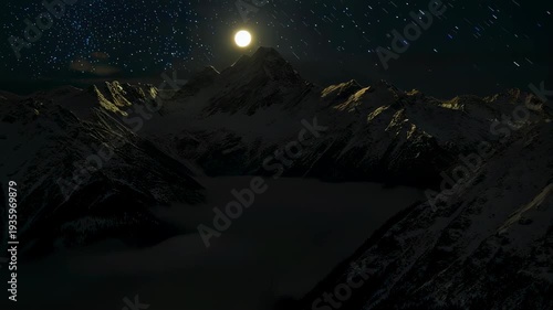 Snowy Mountain Landscape at Different Times.