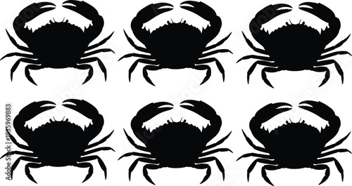 Crab silhouette collection, marine crustacean sea animal icons, seafood symbol set isolated ocean wildlife illustration design