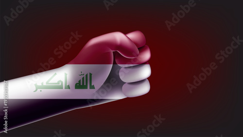 Fist with flag of Iraq. 3d vector illustration