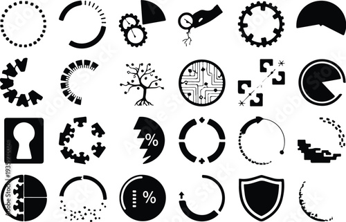 Set of 25 black security icons vector