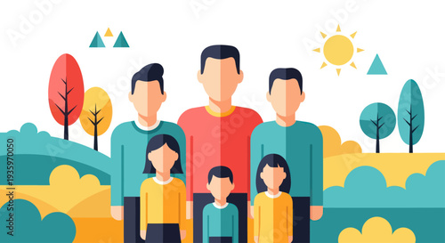 Diverse Family Portrait Illustration with Parents and Children.