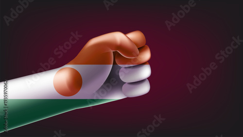 Fist with flag of Niger. 3d vector illustration