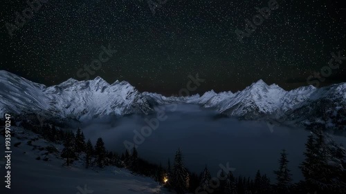 Snowy Mountain Landscape at Dusk Time Lapse.
