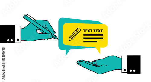 Hands exchanging a message with a pencil icon.