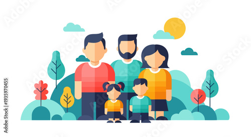 Happy Family Portrait with Parents and Two Children.