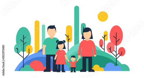 Happy Family Standing Together with Two Children.