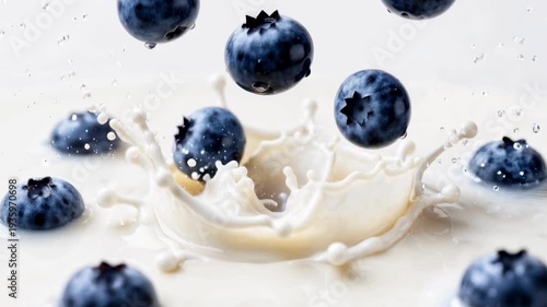 Creamy Milk Erupting Around Falling Fresh Blueberries