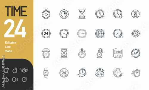 Time and Clock Line Icons Collection for UI and UX Design