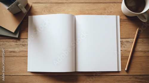 Blank brochure on a warm wooden desk under soft natural light
