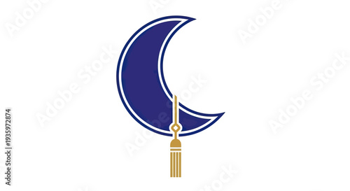 Crescent Moon with Tassel, Islamic Symbol, Celestial, Night Sky