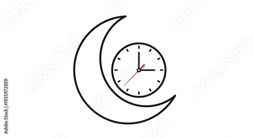 Moon and Clock Icon - Night Time Concept