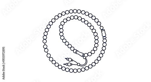 Islamic Prayer Beads Line Art Icon - Tasbih Rosary Simple Outline