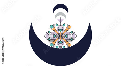 Abstract Geometric Symbol with Moon Crescent and Stars
