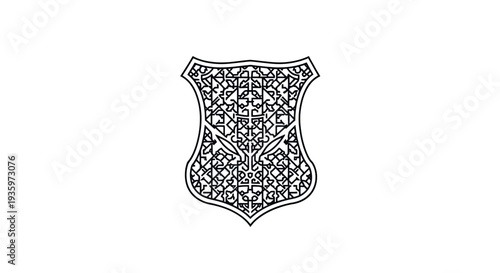 Ornate Shield Emblem with Geometric Pattern and Stylized Wings - Vector Art