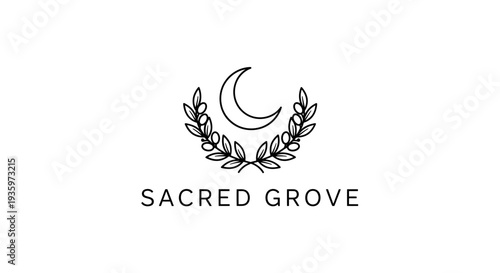Elegant Crescent Moon and Olive Branch Logo - Sacred Grove