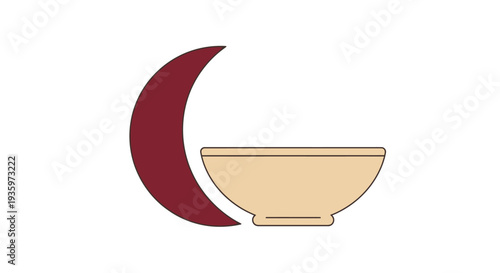 Crescent moon and empty bowl, simple illustration, white background