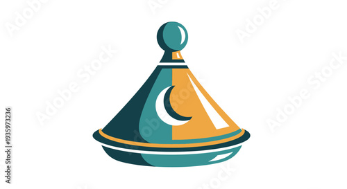 Moroccan Tagine Pot with Crescent Moon Symbol, Arabic Cuisine Icon