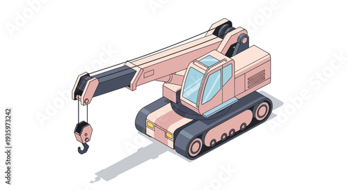 Isometric illustration of a construction crane with a hook.