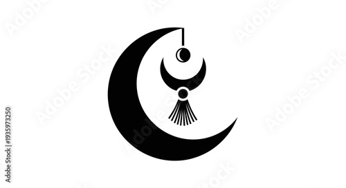 Mystical Crescent Moon Symbol with Tassel and Orb