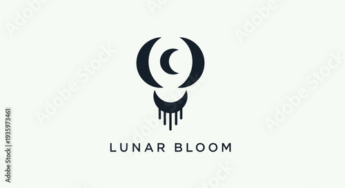 Lunar Bloom Logo: Crescent Moon Icon with Drip Effect and Text