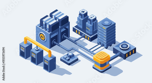 Isometric Industrial Complex with Factories and Production Facilities.