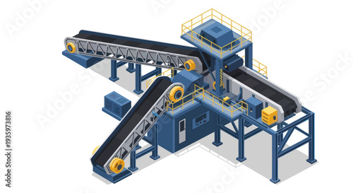 Isometric Industrial Conveyor Belt System for Material Handling and Processing.