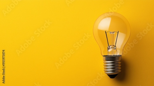 Light Bulb on a Bright Yellow Background Showing Detail of the Glass and Metal Parts
