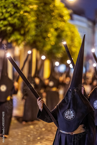 Seville Holy Week: Los Javieres Nazareno with Lit Black Candle by Night
