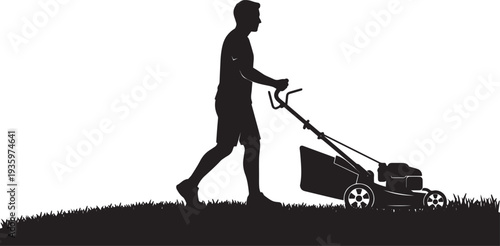 Woman Lawn Mower Mowing Silhouette Vector