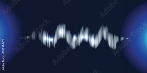 Sound wave line background, abstract blue equalizer with light glow effect, voice audio assistant, energy pulse beat. Vector soundwave illustration.