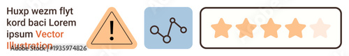 Safety alerts, data analytics, ratings, communication tools, quality evaluation, and feedback purposes. Warning sign, connection icon star ratings. Safety alerts and data analytics concepts