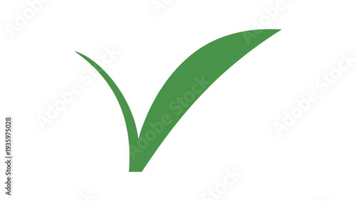 Green check mark symbol shaped like a leaf isolated on white background