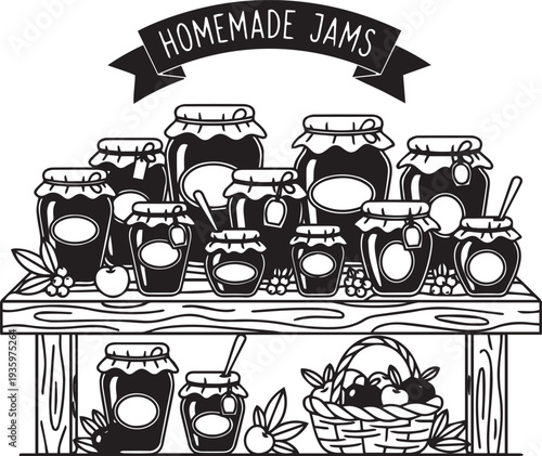 Homemade Jams Preserves Display Silhouette Vector