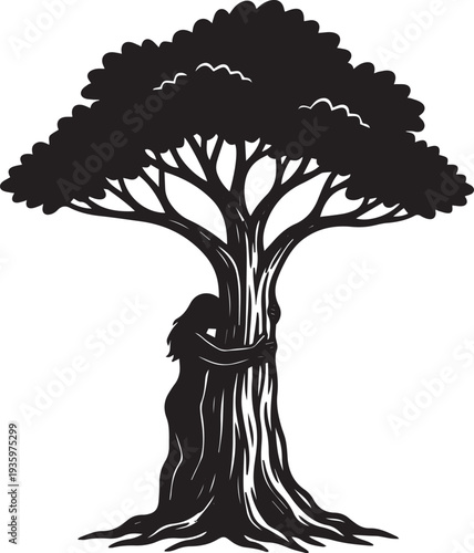 African Baobab Tree Large Silhouette Vector