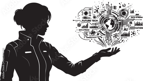 Woman Future Technology AI Silhouette Vector