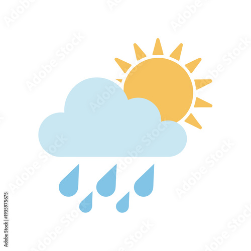 Sun, cloud, and rain weather icon, isolated on white background.